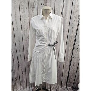 MARELLA‎ Women's 46 Mastice Long Sleeve Dress Cotton Belted Pleat Shirt Dress